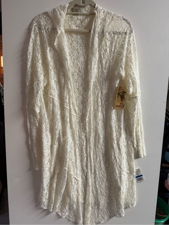 ONE WORLD Sweaters - ONE WORLD Ivory Lace Open-Front Duster Cardigan with hood